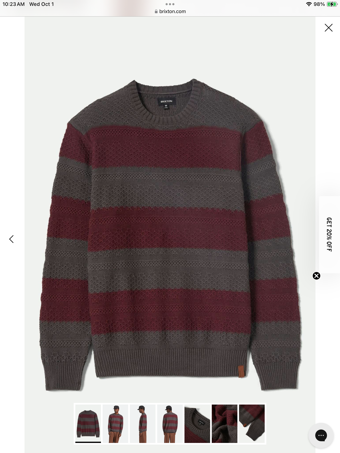 Brixton Midnight Crew Sweater/Black/Port Strip