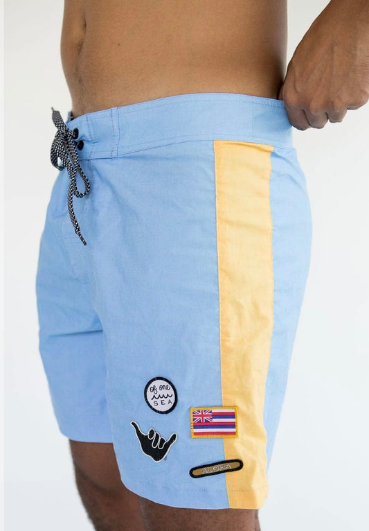 Board Shorts- Light Blue/Yellow Colorblock Patch